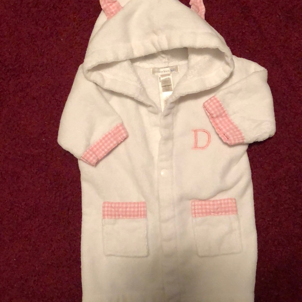 Pottery Barn Kids bathrobe 0-9 months custom “D”